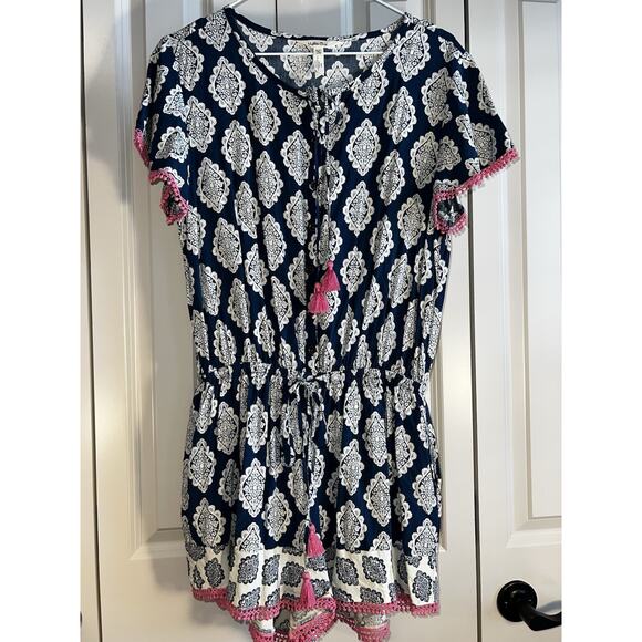 Matilda Jane Womens M On The Fringe Romper Navy and Pink Boho - Picture 1 of 12